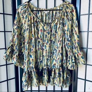 YA LA boho tassel feather blouse 3/4 sleeve - Size Small
